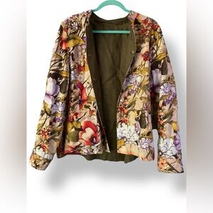 NWT Chico’s Linen Reversible Floral-To-Solid Jacket Blazer Size 3 XL 16 new